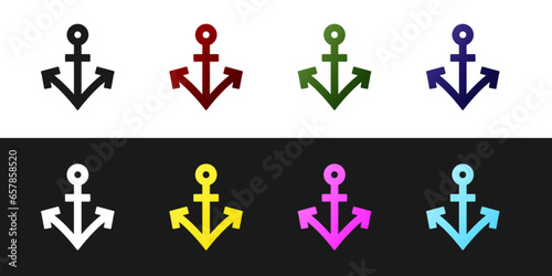 Set Anchor icon isolated on black and white background. Vector
