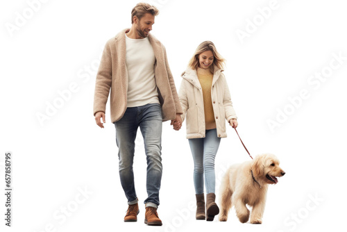 A family Walk with Our dog on isolated Background