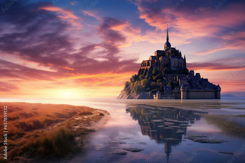 Mont Saint-Michel at sunrise - obrazy, fototapety, plakaty 