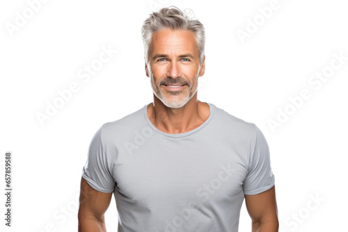 A Man in Gray T Shirt Look on isolated Background