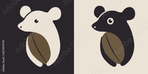 Two options for minimalistic coffee icons: on a light and on a dark background. A civet holding a coffee bean in its paws photo