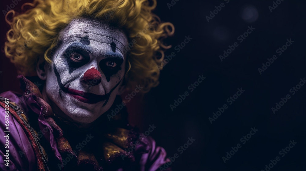 Angry clown, face contorted in rage, eyes wide and glaring.