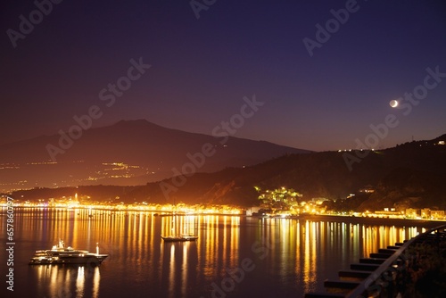 Night In Giardini Naxos Bay; Sicily, Italy photo