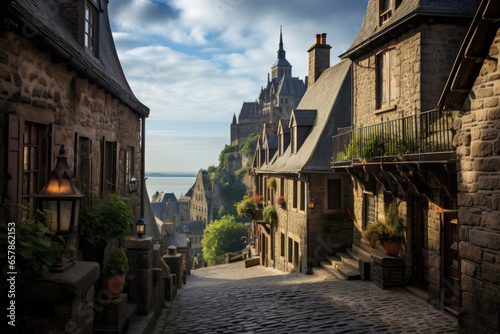 Fotografia, Obraz Mont Saint-Michel's narrow cobblestone streets
