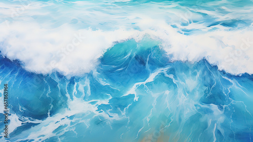 Aerial view of rolling waves crashing onto the shore. AI generative