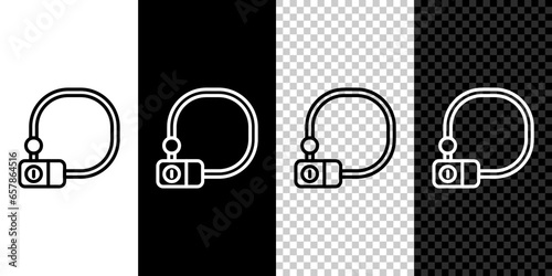 Set line Bicycle lock U shaped industrial icon isolated on black and white background. Vector