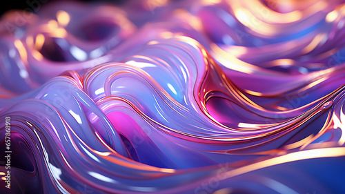 Abstract flowing liquid glass background. Purple pink wavy backdrop with drops.