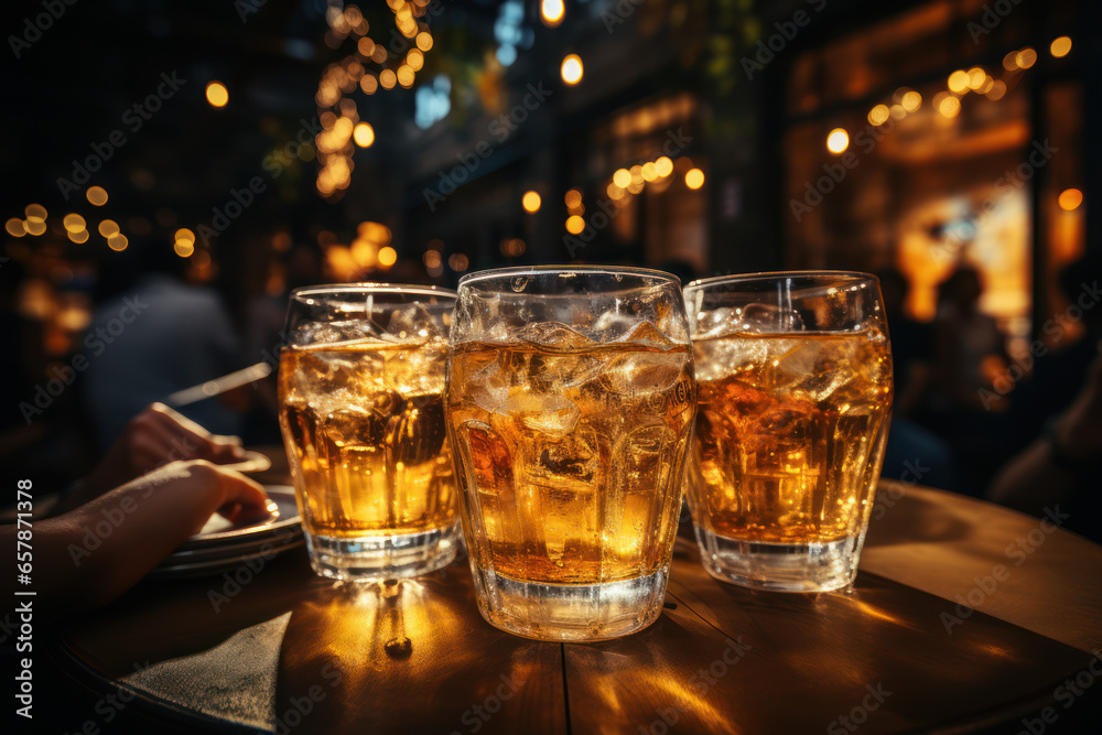 A group of friends toasting with glasses of sparkling cider to celebrate the New Year, symbolizing the transition into a fresh start. Generative Ai.