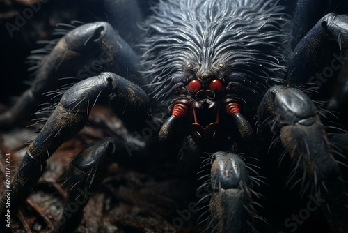 Close-up of a detailed furry tarantula. Generative AI