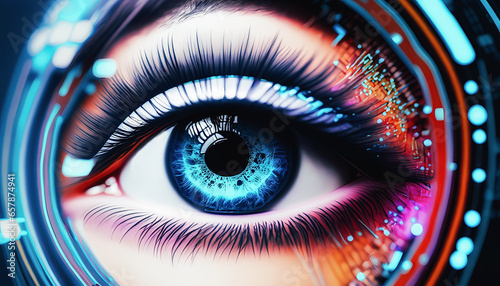 A close-up of a colorful woman's eye.Generative AI