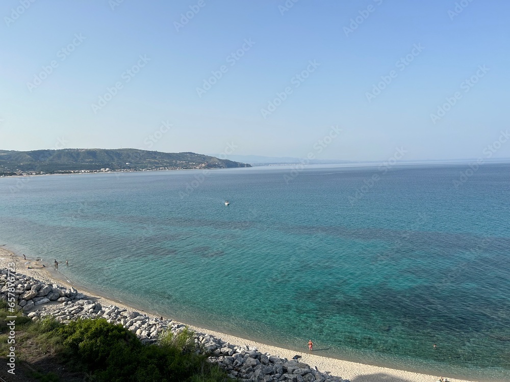 Beautiful sea view from the terrace in the south of Italy, Soverato. 