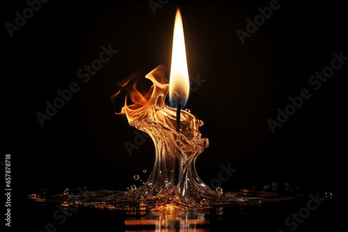 candle aflame against dark backdrop. Generative AI