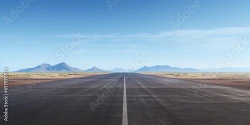 An empty airstrip with mountain background. Generative AI