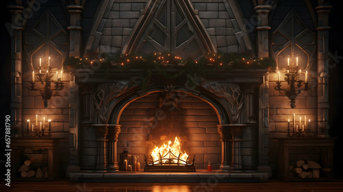 fireplace with burning candle Ai.