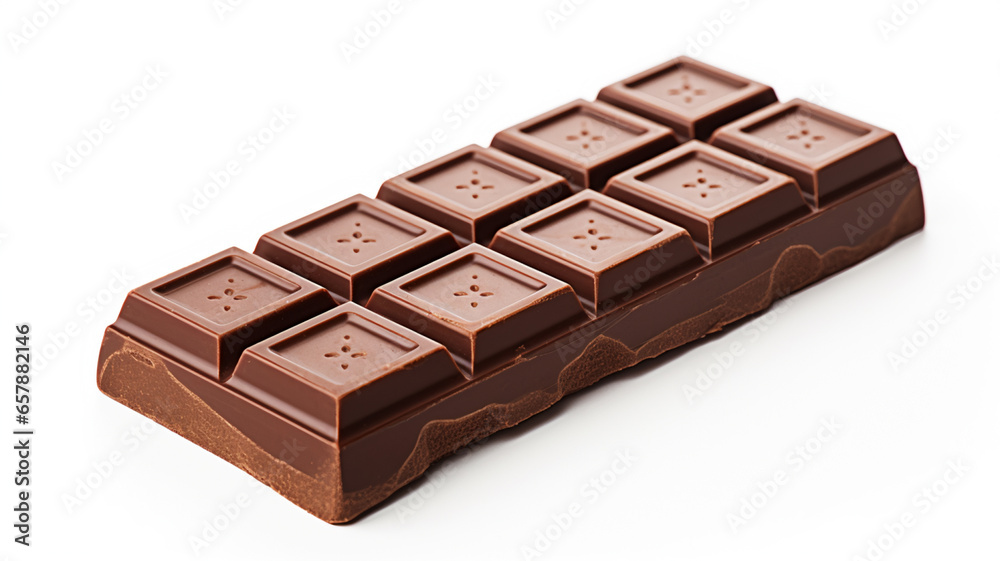Close up a chocolate bar isolated on white background, AI Generative. Close up a chocolate bar isolated on white background, AI Generative.
