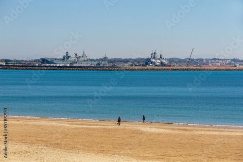Naval Military Base of Rota from the beach, Cadiz, Spain 