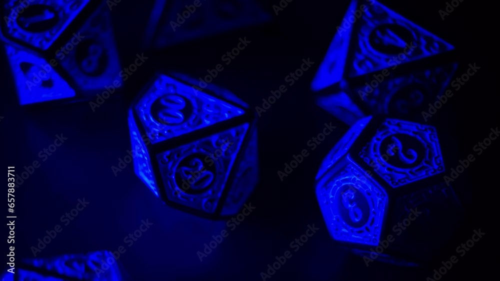 RPG dice, Exhibition of beautiful RPG dice with beautiful light, 4k.