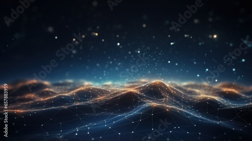 Futuristic abstract background with technology particles in a state of flux, symbolizing the ever changing landscape of technological evolution photo