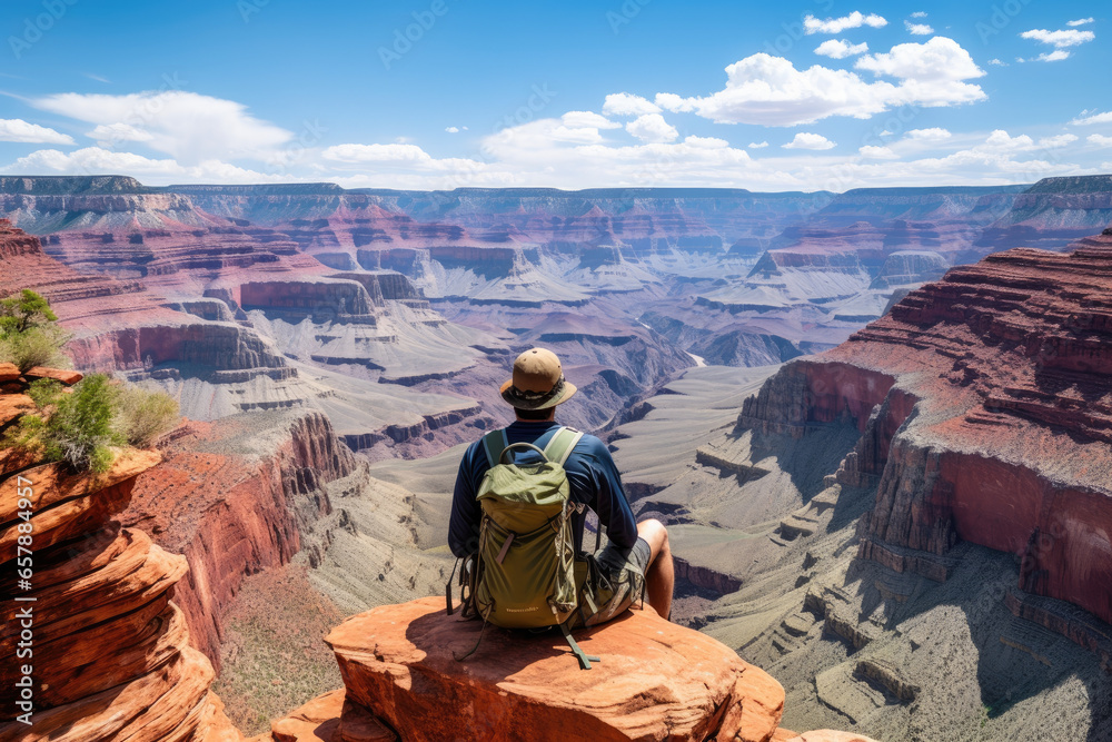 Traveler taking in the panoramic view from the Grand Canyon