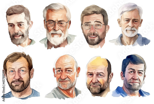 Set of man portraits, icons. Old generation, hansom men.