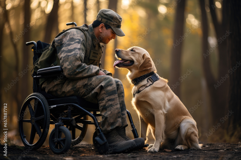 Man with a disability confidently navigating their daily life with the assistance of a skilled and loyal service dog
