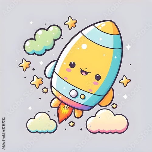 2d art cute space rocket detailed clear lines kawaii white background vector graphic for kids 