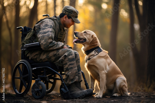Man with a disability confidently navigating their daily life with the assistance of a skilled and loyal service dog