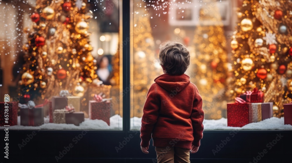 Wonder-Filled Gaze: A Small Boy Looking at Christmas Decor at an Outdoor Glass Display Captured in Enhanced JPEG Wonder-Filled Gaze: A Small Boy Looking at Christmas Decor at an Outdoor Glass Display Captured in Enhanced JPEG