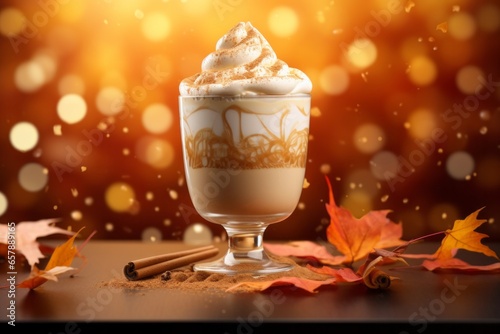 Coffee Cream Shot with Autumn Leaves, Embracing the Beauty of Fall