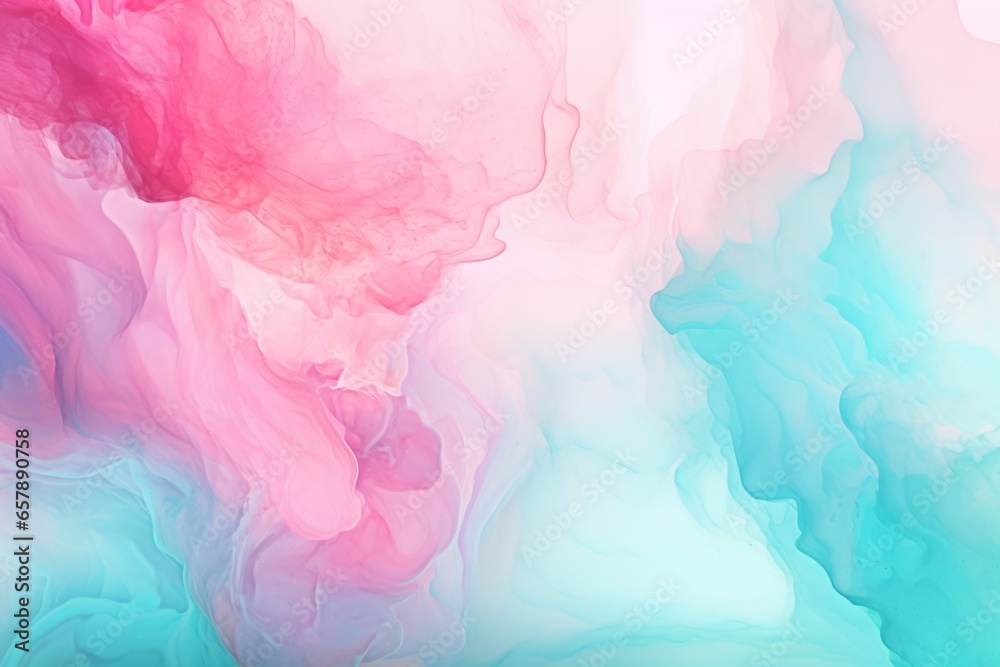 Abstract background of liquid watercolor paint, colors smoothly mixing and flowing into each other, in delicate pastel pink red turquoise blue colors. Color mixture in the water. Copy Space. Design.