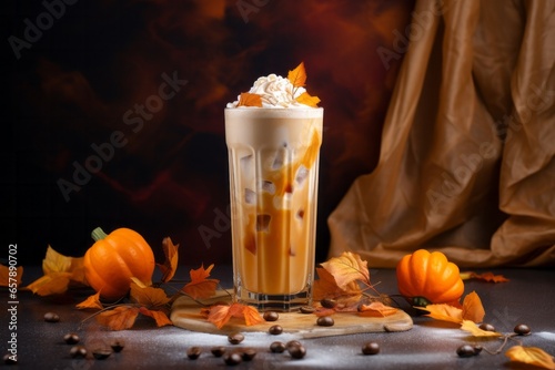 Iced Latte with Autumn Leaves and Butter, Crafted in the Style of Soft Elegance photo