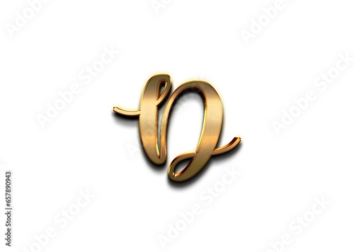 Gold 3D – letter D of the alphabet in capital letters on isolated white background.