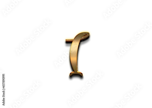 Gold 3D – letter I of the alphabet in capital letters on isolated white background.