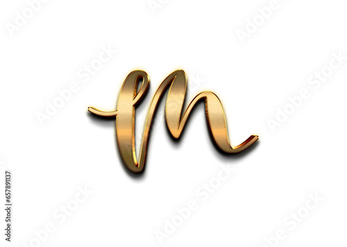 Gold 3D – letter M of the alphabet in capital letters on isolated white background.