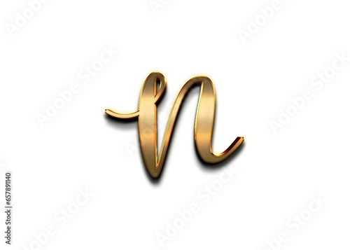 Gold 3D – letter N of the alphabet in capital letters on isolated white background.
