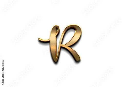 Gold 3D – letter R of the alphabet in capital letters on isolated white background.