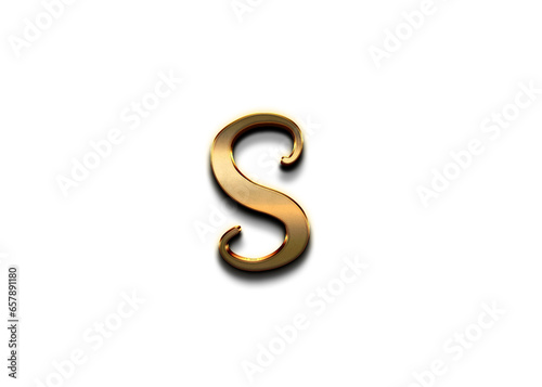 Gold 3D – letter S of the alphabet in capital letters on isolated white background.