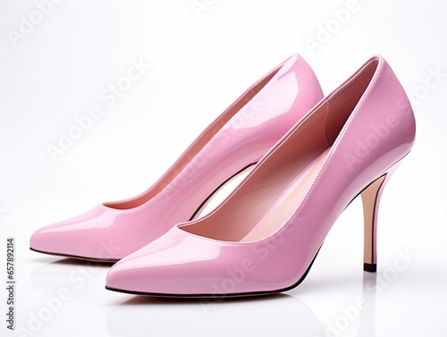 A pair of sexy pastel pink high heels shoe isolated on white, concept of fashion shoes, heels lover and woman shopping.
