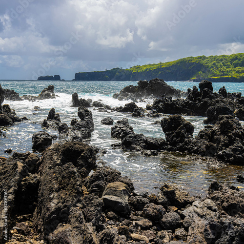 The Volcanic Shoreline at Keanae Lookout, Keanae, Maui, Hawaii, USA photo