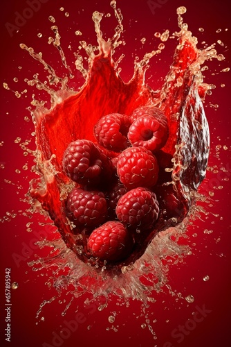 Raspberries burst in mid air into raspberry juice