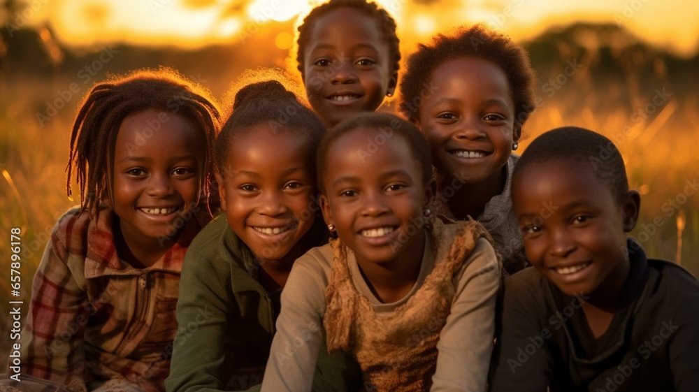 African children posing at sunset