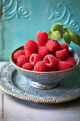 Arrangement of raspberries in a bowl