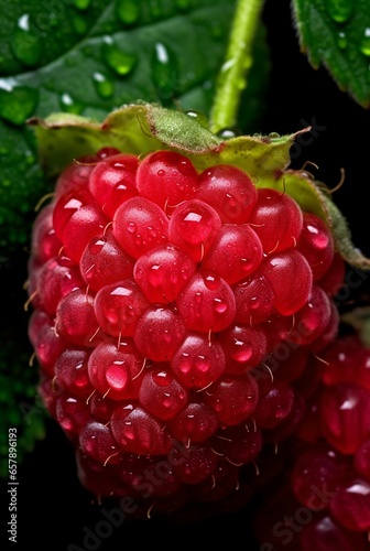 A single raspberry in a high detailed close-up