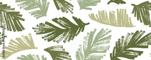 Seamless banner design with palm branches in green shades. Palm leaves wallpaper.