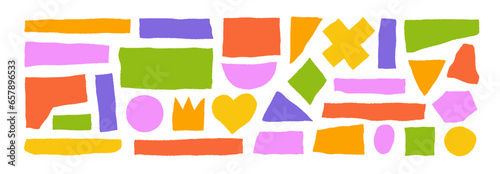 Paper torn rip edge strip pieces. Colored rip paper banners, rectangular grunge cardboard shreds.