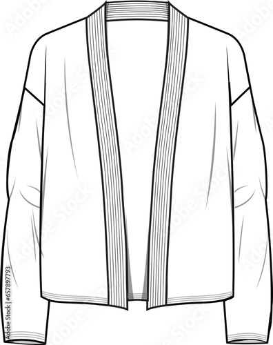 Women's Cropped Edge-to-Edge Cardigan. Technical fashion illustration. Front, white color. Women's CAD mock-up.
