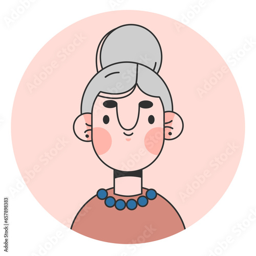 Portrait of a senior elderly woman isolated.Colored flat vector illustration of a gray-haired person.Sticker,print template of retired happy grandma