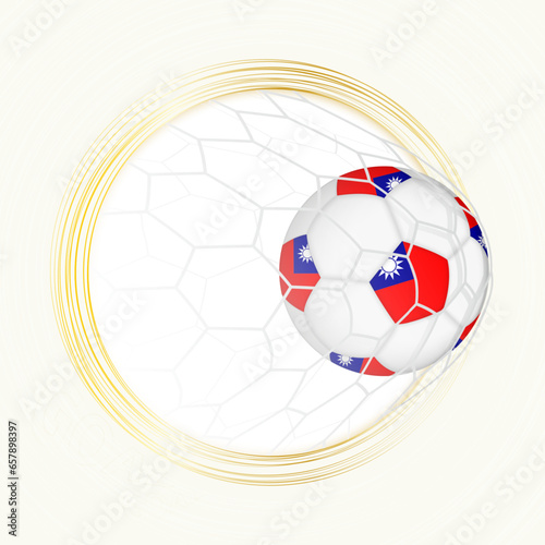 Football emblem with football ball with flag of Taiwan in net  scoring goal for Taiwan.