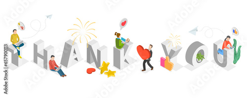 3D Isometric Flat Conceptual Illustration of Thank You, Business, Marketing or Advertising Banner