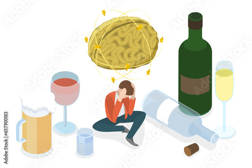 Fotografie 3D Isometric Flat  Conceptual Illustration of Alcohol Addiction Problem, Bad Hab